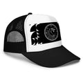 Abstract Aesthetic B Foam trucker hat with mesh back and adjustable snap for fashion styling.