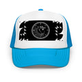 Abstract Aesthetic B Foam trucker hat with blue brim and black graphic design, perfect for fashion enthusiasts.